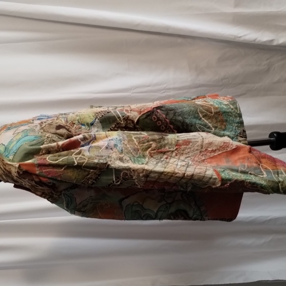 Chico's mandarin button front tapestry patchwork cotton loose fitting jacket top - Picture 7 of 10